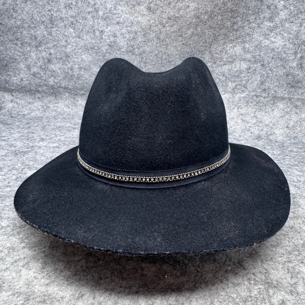 Vtg Wool Hat Womens S/M Gypsy Country Timeless Bling Boho Hobo Black Hippie